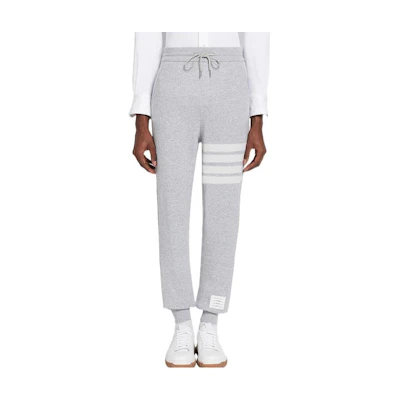 Thom Browne FW22 Grey 4-Bar Knit Jogger Sweatpants with Adjustable Waist. MJQ142-AJ0012-065