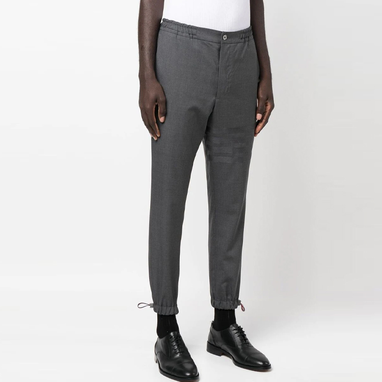 Purchase THOM BROWNE FW22 灰色4-Bar條紋拉鍊休閒長褲 MTT030A-06146-025