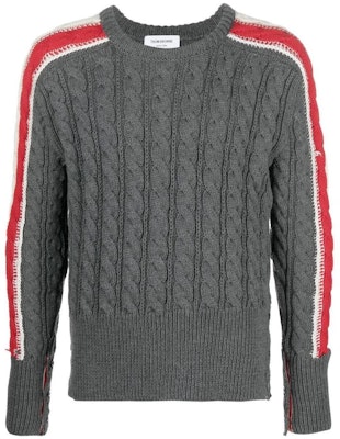 THOM BROWNE FW22 Sweater Wol Abu-Abu Kabel dengan Detail Garis Tricolor. MKA389A-Y1024-035 Buy THOM BROWNE FW22 Sweater Wol Abu-Abu Kabel dengan Detail Garis Tricolor. MKA389A-Y1024-035