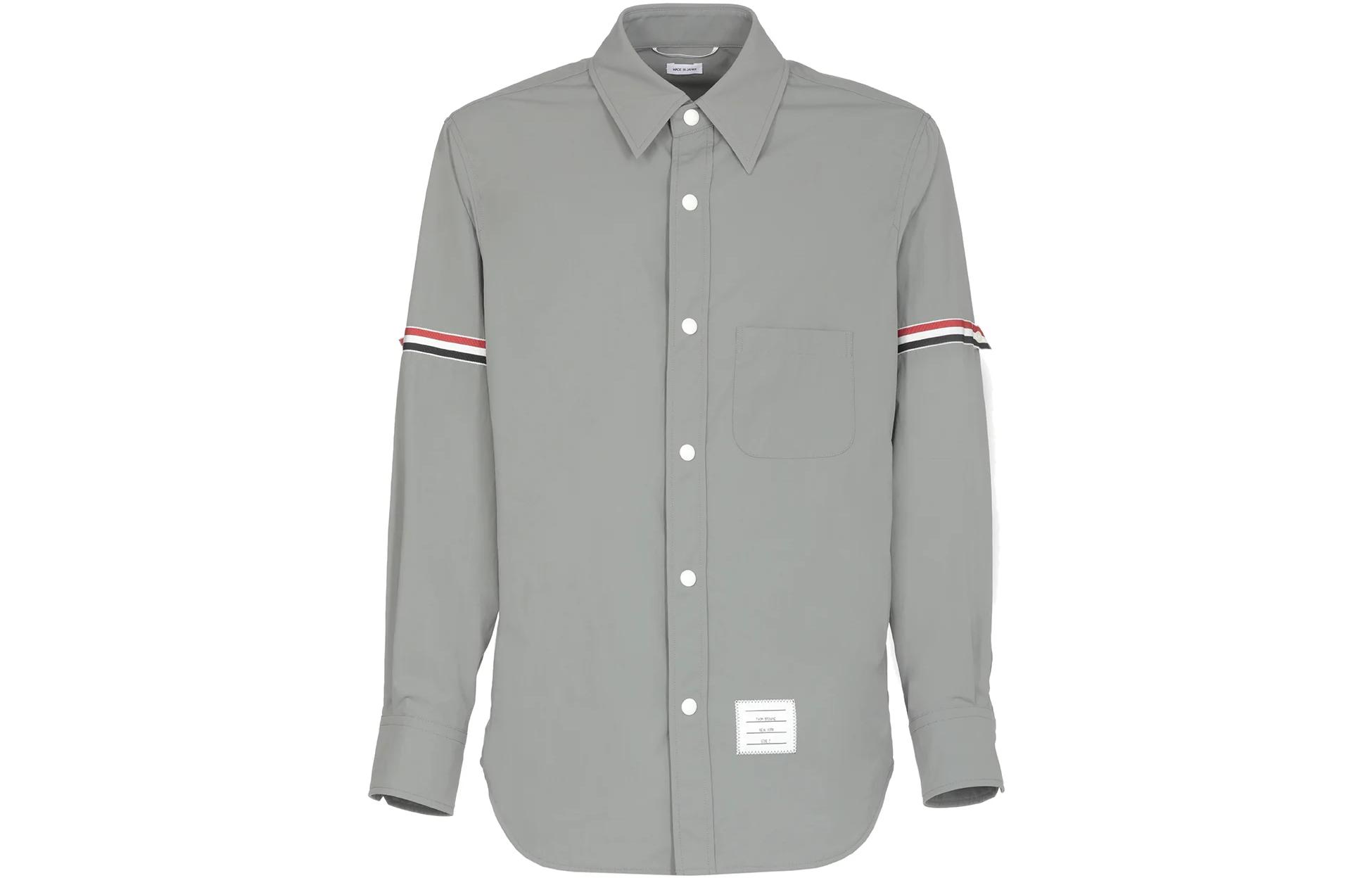 THOM BROWNE FW22  Grey Classic Three-Stripe Armband Long-Sleeve Shirt. MJO067A-04391-035