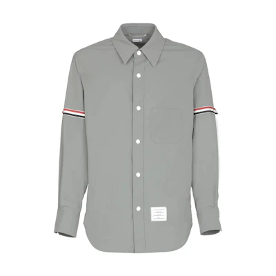 THOM BROWNE FW22 Grey Classic Three-Stripe Armband Long-Sleeve Shirt. MJO067A-04391-035