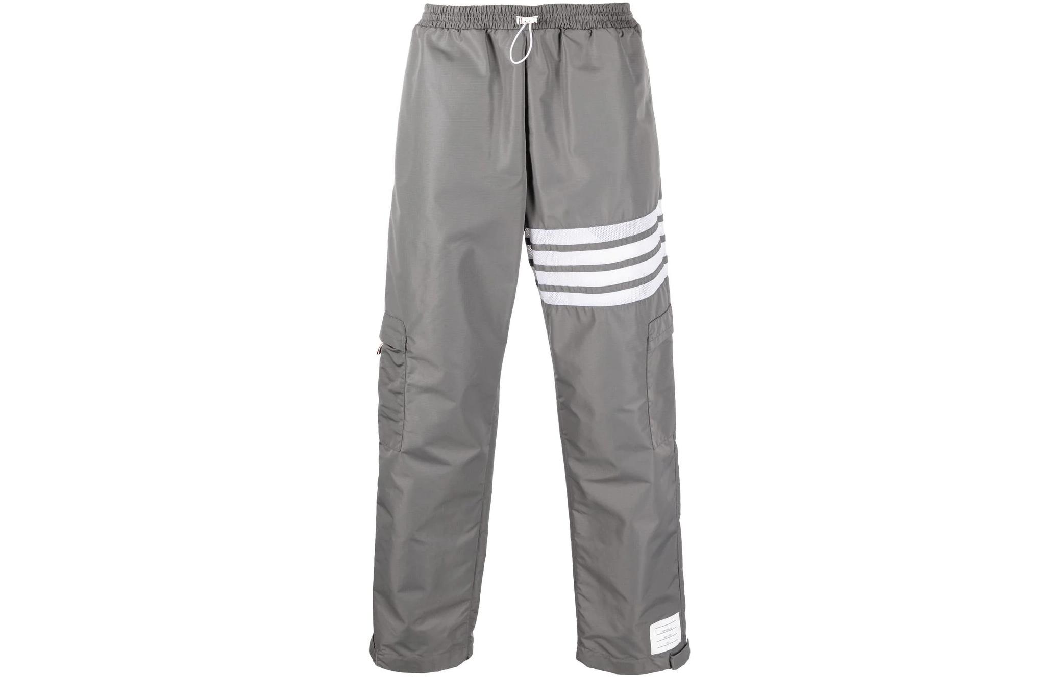 Order Thom Browne FW22 Celana Jogger Nylon Ringan Abu-Abu Four-Bar MJQ163A-F0197-035