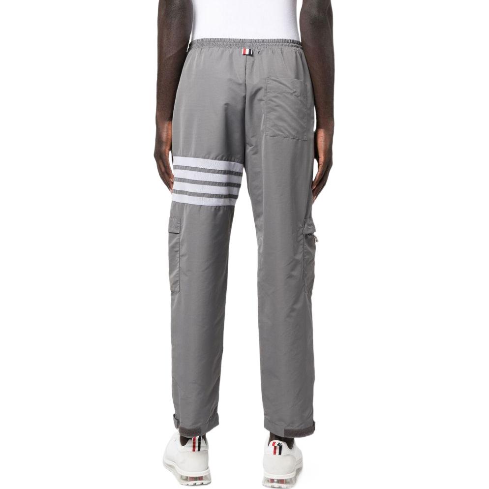 Shop Thom Browne FW22 Celana Jogger Nylon Ringan Abu-Abu Four-Bar MJQ163A-F0197-035