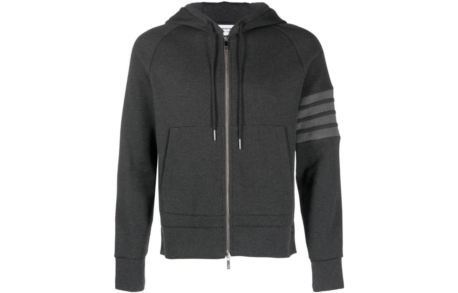 THOM BROWNE FW22  Grey Hoodie with Classic Four-Bar Stripes. MJT204A-06452-015