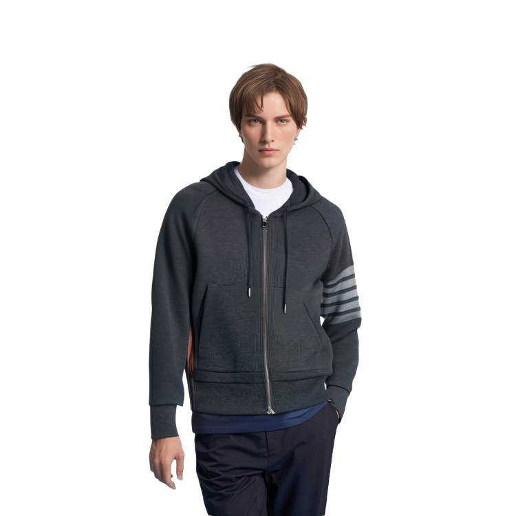 Details for THOM BROWNE FW22 Hoodie Abu-Abu dengan Four-Bar Stripes Klasik. MJT204A-06452-015