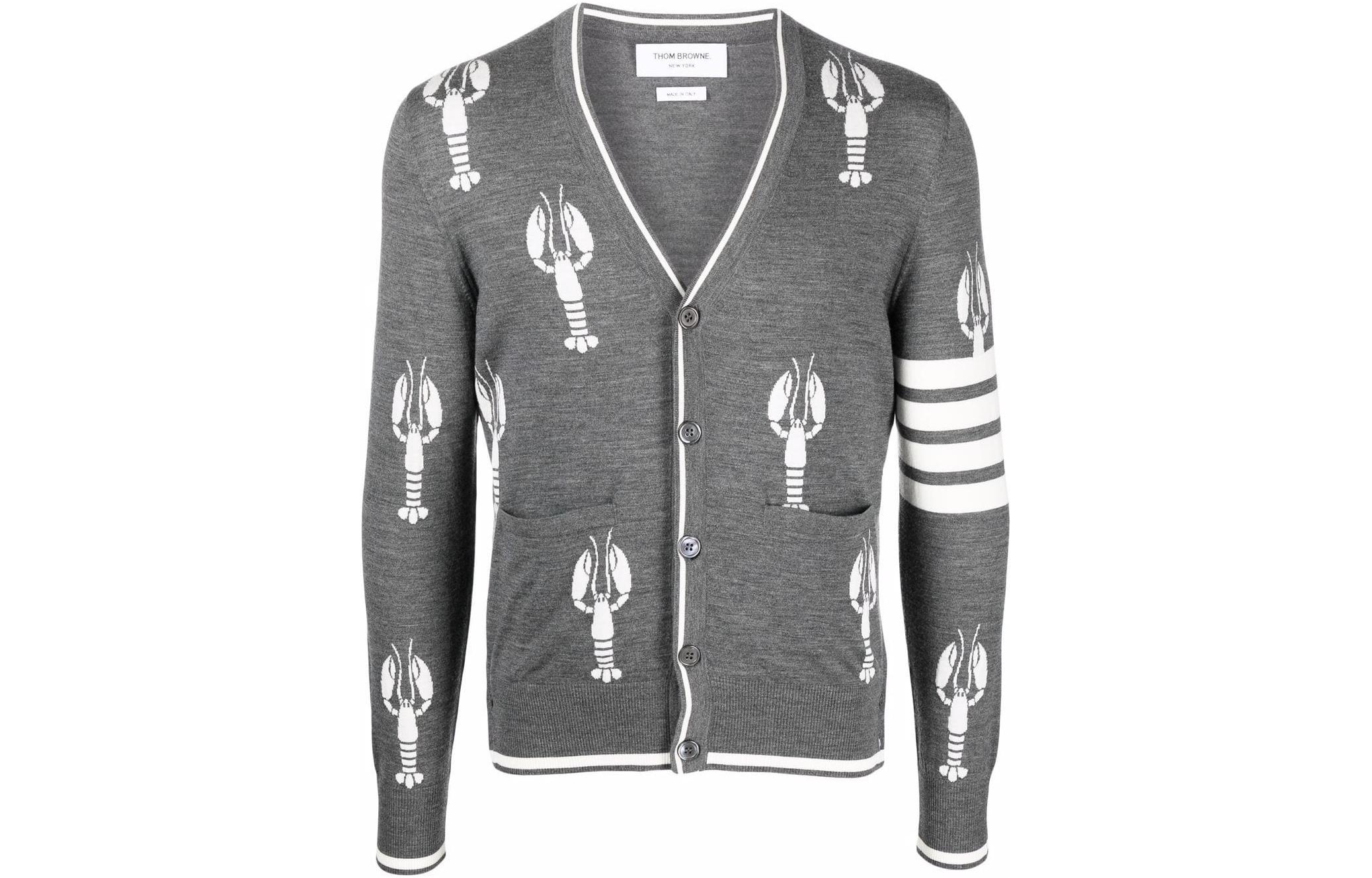 Buy 湯姆布朗 FW22 灰色龍蝦提花羊毛針織開衫毛衣 MKC415-AY101-4035