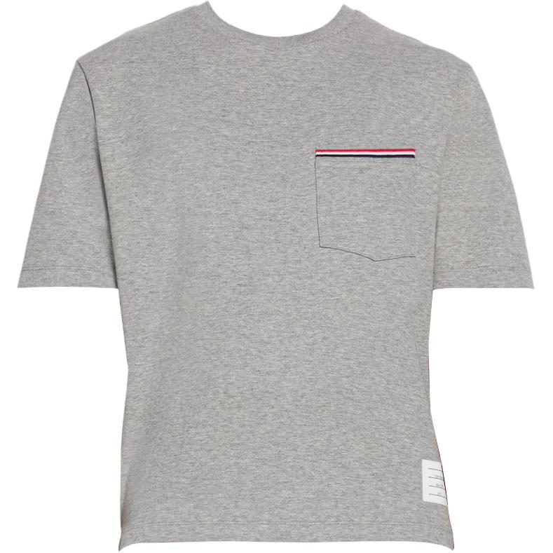 Thom Browne FW22  Grey Striped Pocket Crewneck T-Shirt. MJS183A-07323-055