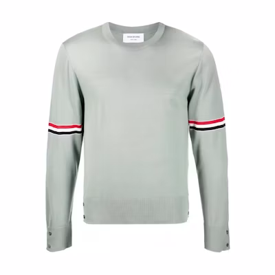 THOM BROWNE FW22 Light Green Striped Knit Wool Sweater Long Sleeve Crewneck. MKA412AY1014-350