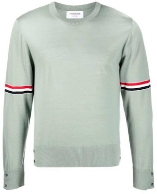 톰 브라운 FW22 라이트 그린 스트라이프 울 니트 크루넥 스웨터. MKA412AY1014-350 Order 톰 브라운 FW22 라이트 그린 스트라이프 울 니트 크루넥 스웨터. MKA412AY1014-350