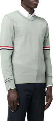 톰 브라운 FW22 라이트 그린 스트라이프 울 니트 크루넥 스웨터. MKA412AY1014-350 Purchase 톰 브라운 FW22 라이트 그린 스트라이프 울 니트 크루넥 스웨터. MKA412AY1014-350