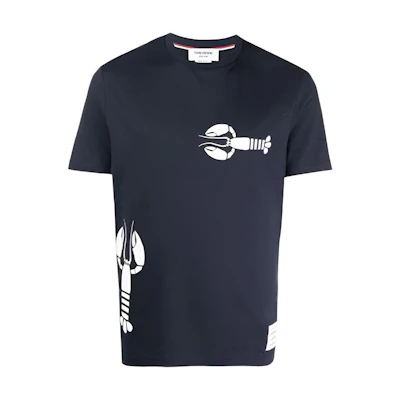 THOM BROWNE FW22 Lobster Print Crewneck T-Shirt Dark Blue. MJS187A-01454-415