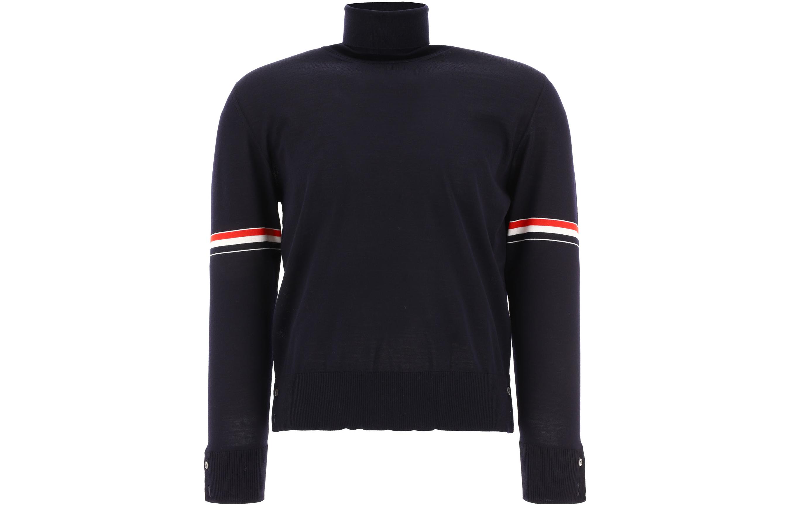 THOM BROWNE FW22  Navy 3-Stripe Wool Turtleneck Sweater MKA413A-Y1014-415