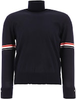THOM BROWNE FW22 Navy 3-Stripe Wool Turtleneck Sweater MKA413A-Y1014-415 THOM BROWNE FW22 Navy 3-Stripe Wool Turtleneck Sweater MKA413A-Y1014-415