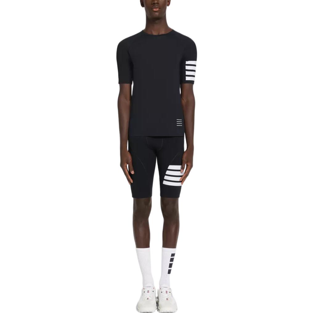 Shop THOM BROWNE FW22 Celana Pendek Kompresi Navy 4-Bar Trim MJA007Y-06753-461