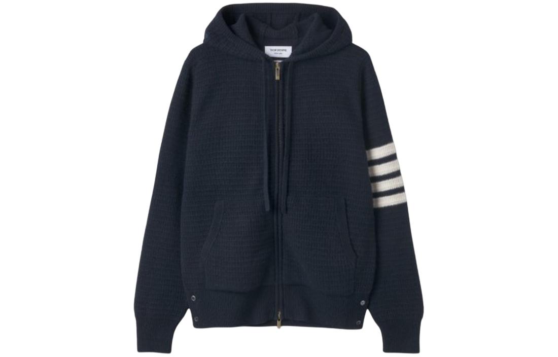 Thom Browne FW22  Navy Blue Classic 4-Stripe Knit Hoodie Jacket. MKC382-AY1501-415