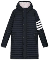 THOM BROWNE FW22 Navy Blue Striped Hooded Long Sleeve Coat MOD013X-05411-415 THOM BROWNE FW22 Navy Blue Striped Hooded Long Sleeve Coat MOD013X-05411-415