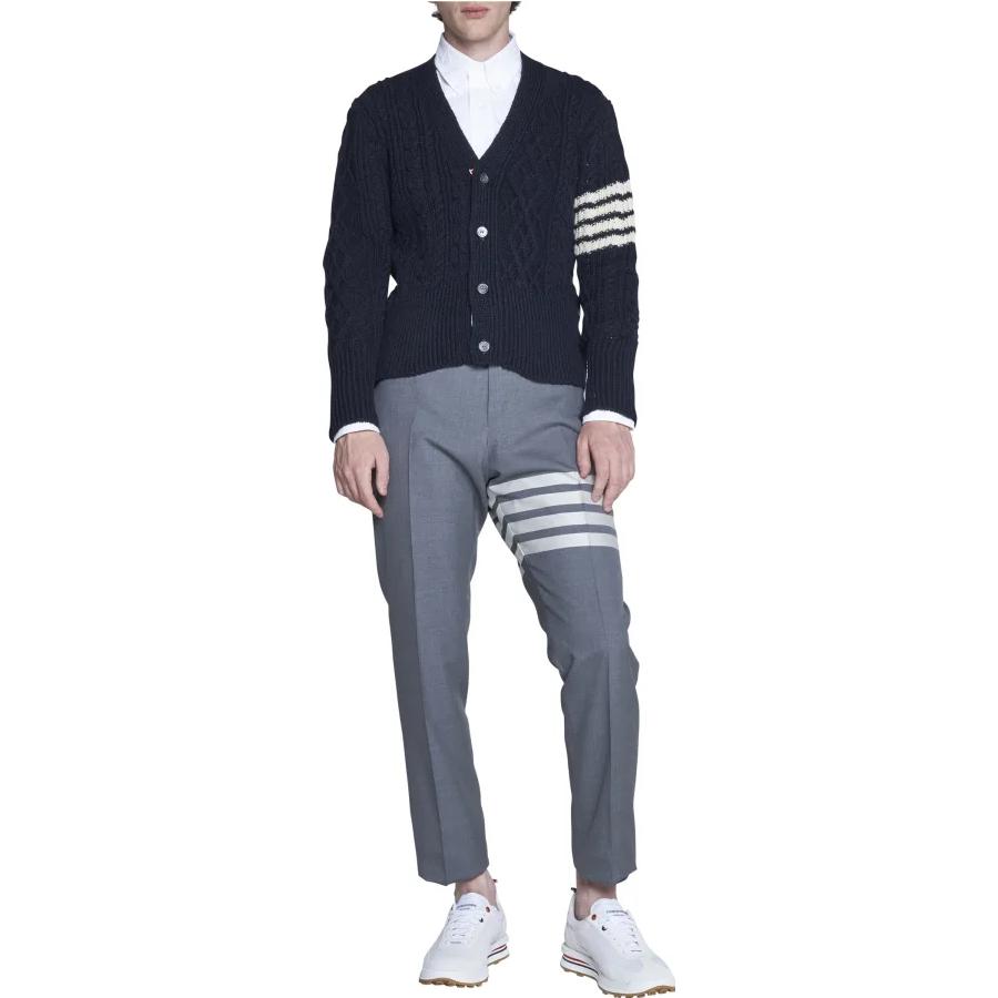 THOM BROWNE FW22  Navy V-Neck Four-Bar Cable Knit Wool Sweater MKC409A-Y1506-415 圖 3