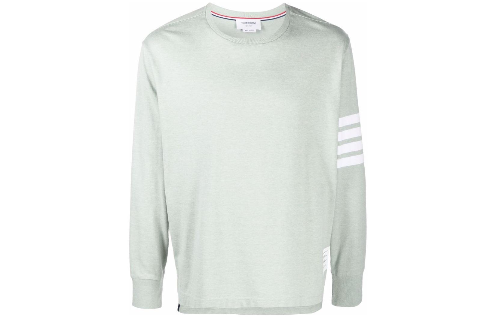 Thom Browne FW22  Pastel Green 4-Bar Stripe Crewneck Long Sleeve Tee MJS117A-06221-350