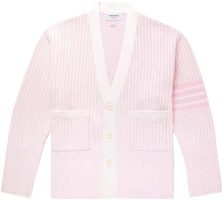 Thom Browne FW22 Pink Striped V-Neck Knit Cardigan JVM16264-09610-858 Thom Browne FW22 Pink Striped V-Neck Knit Cardigan JVM16264-09610-858