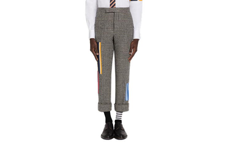 THOM BROWNE FW22  Plaid Straight-Leg Pants Black/White Colorblock. MTC186A-F0108-980