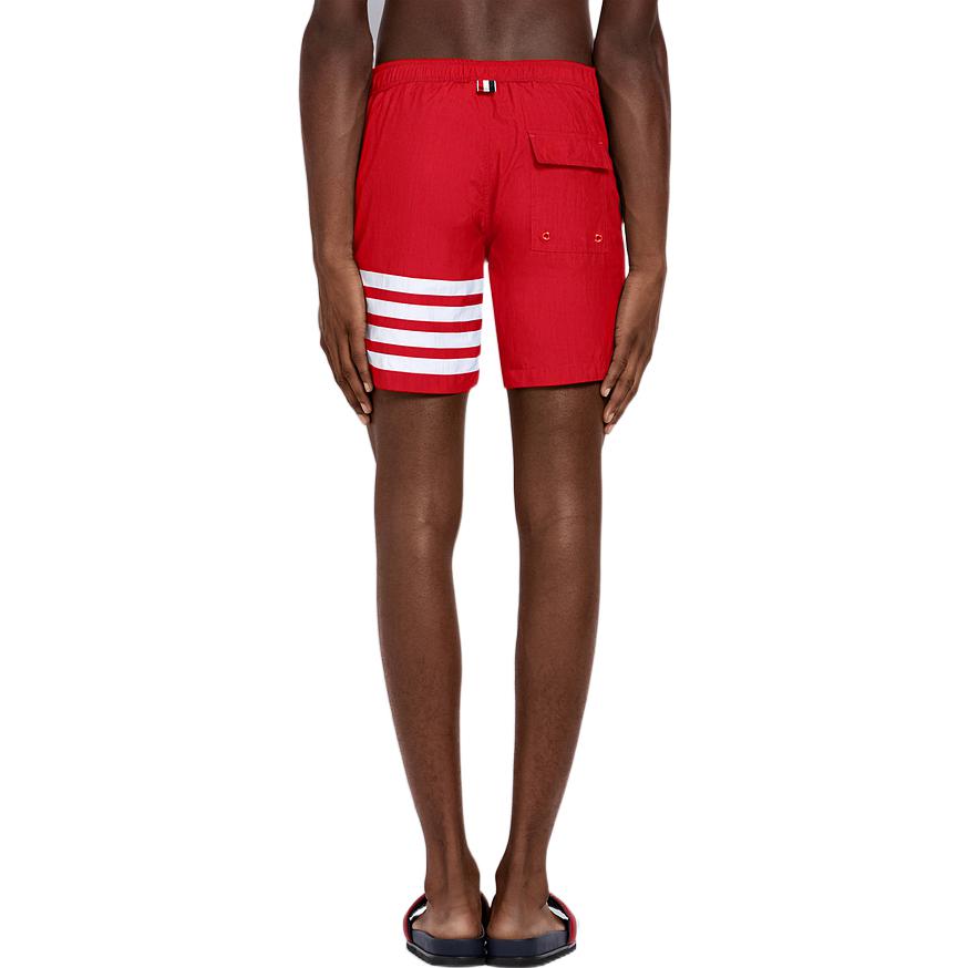 Shop THOM BROWNE FW22 Pantalones Cortos Rojos Rectos con Cuatro Rayas. MTT027-A0753-8600