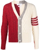 Thom Browne FW22 Red Striped Colorblock V-Neck Cardigan Sweater. MKC409F-Y1506-001 Thom Browne FW22 Red Striped Colorblock V-Neck Cardigan Sweater. MKC409F-Y1506-001