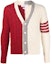 Order Thom Browne FW22 Cardigan V-Neck Sweater Garis Merah Colorblock. MKC409F-Y1506-001