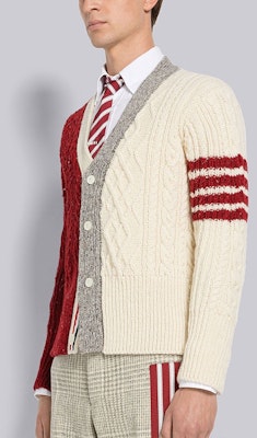 Thom Browne FW22 Cardigan V-Neck Sweater Garis Merah Colorblock. MKC409F-Y1506-001 Purchase Thom Browne FW22 Cardigan V-Neck Sweater Garis Merah Colorblock. MKC409F-Y1506-001