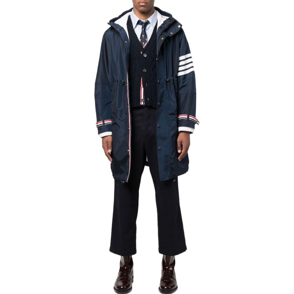 THOM BROWNE FW22  Solid Four-Stripe Hooded Mid-Length Jacket Blue MKJ089A-Y1018-415 圖 3