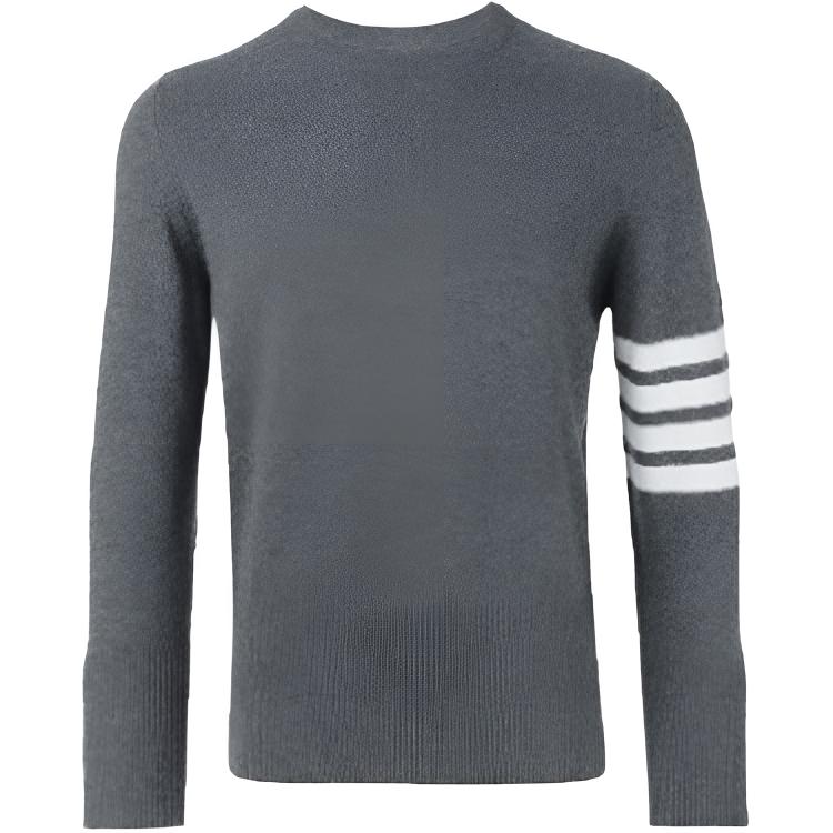 Thom Browne FW22  Striped Print Crewneck Cashmere Sweater Grey MKA00-1A00011-038