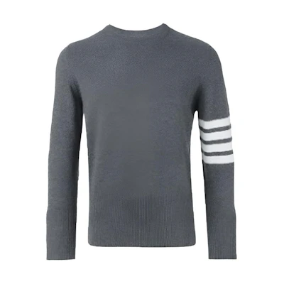 Thom Browne FW22 Striped Print Crewneck Cashmere Sweater Grey MKA00-1A00011-038