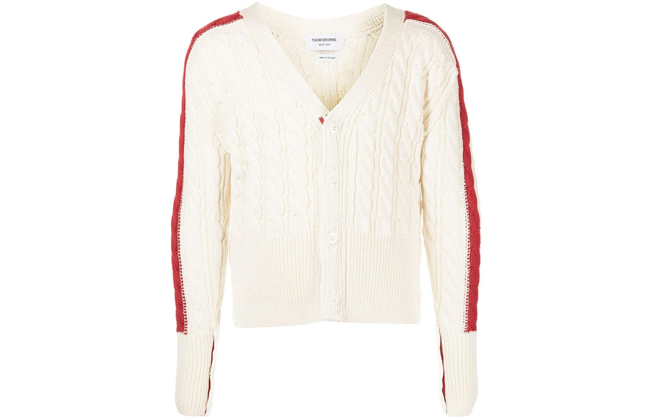 Thom Browne FW22  White Cable Knit Wool V-Neck Sweater. MKC383A-Y1024-100 圖 2