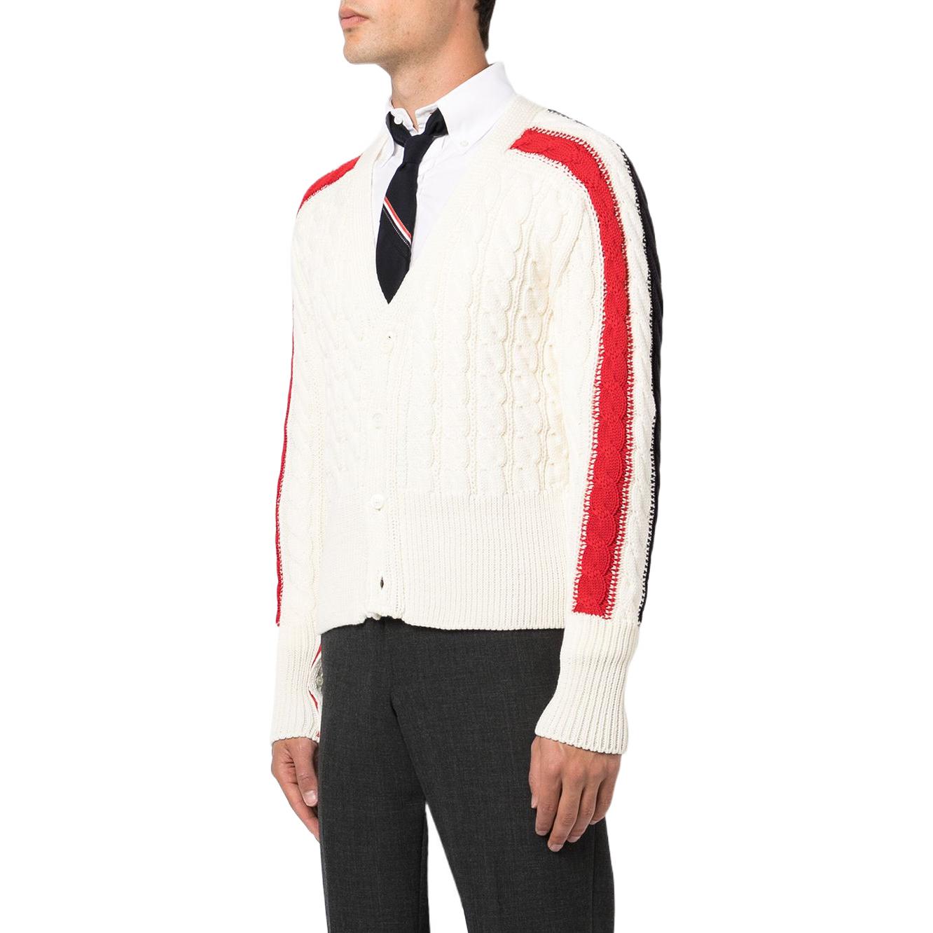 Thom Browne FW22  White Cable Knit Wool V-Neck Sweater. MKC383A-Y1024-100 圖 4
