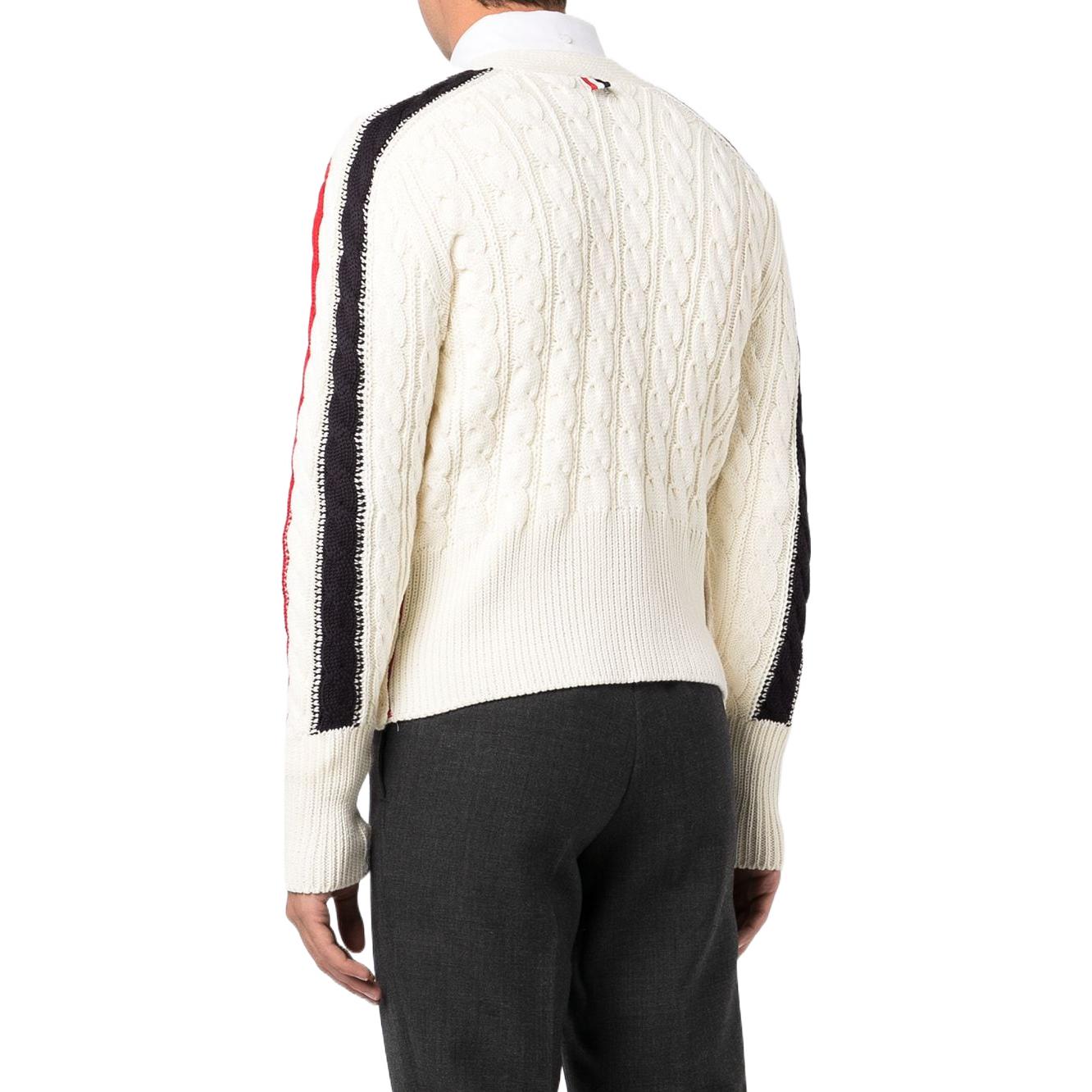 Thom Browne FW22  White Cable Knit Wool V-Neck Sweater. MKC383A-Y1024-100 圖 5