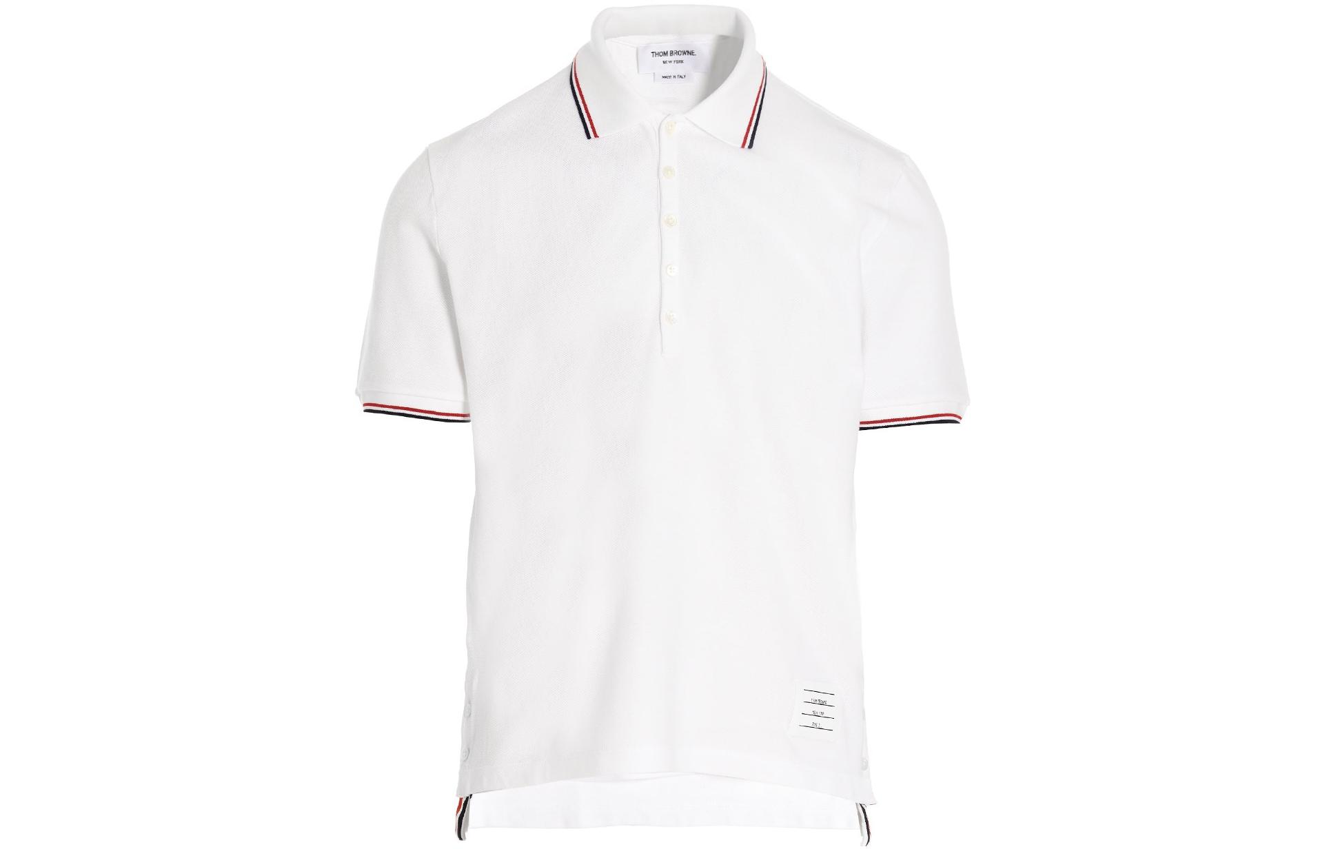THOM BROWNE FW22  White Classic Striped Edge Polo Shirt MJP156G-07975-100