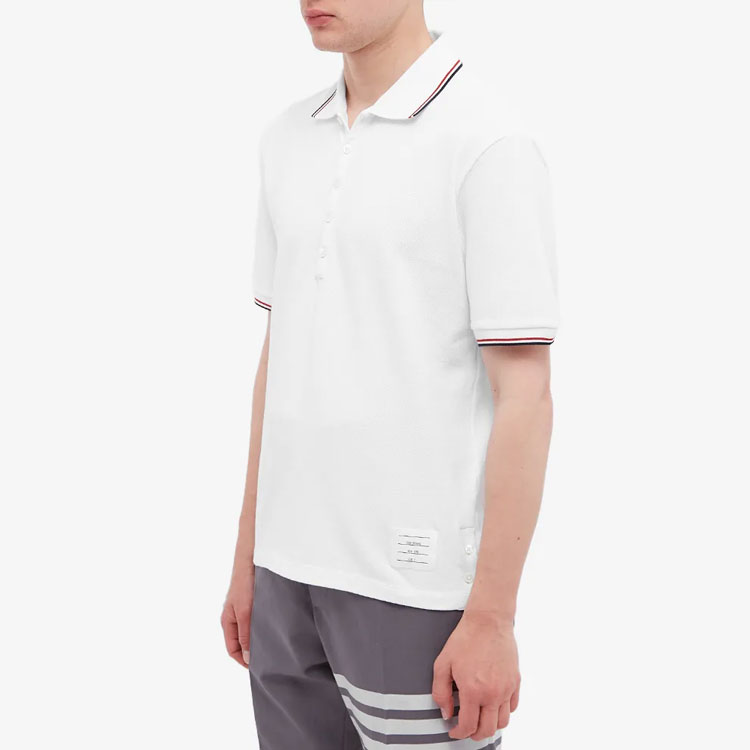 Details for 톰 브라운 FW22 화이트 클래식 스트라이프 엣지 폴로 셔츠 MJP156G-07975-100