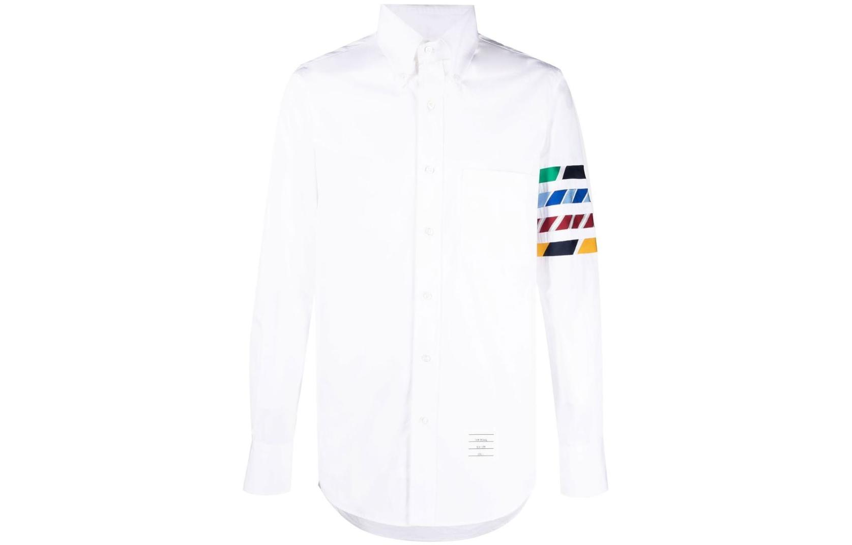 THOM BROWNE FW22  White Striped Casual Single-Breasted Shirt Long Sleeve MWL374A03113100