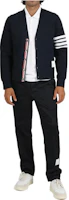 Lookbook THOM BROWNE FW22 Classic 4-Bar V-Neck Cardigan Men’s Blue Sweater. MJT325A-J0008-415