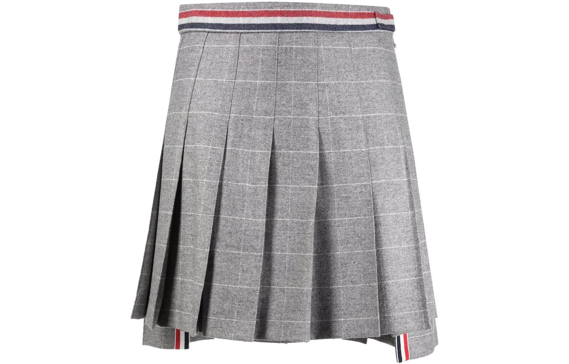 THOM BROWNE FW22 Classic Four-Stripe Pleated Mini Skirt Grey FGC402A-F0039-035