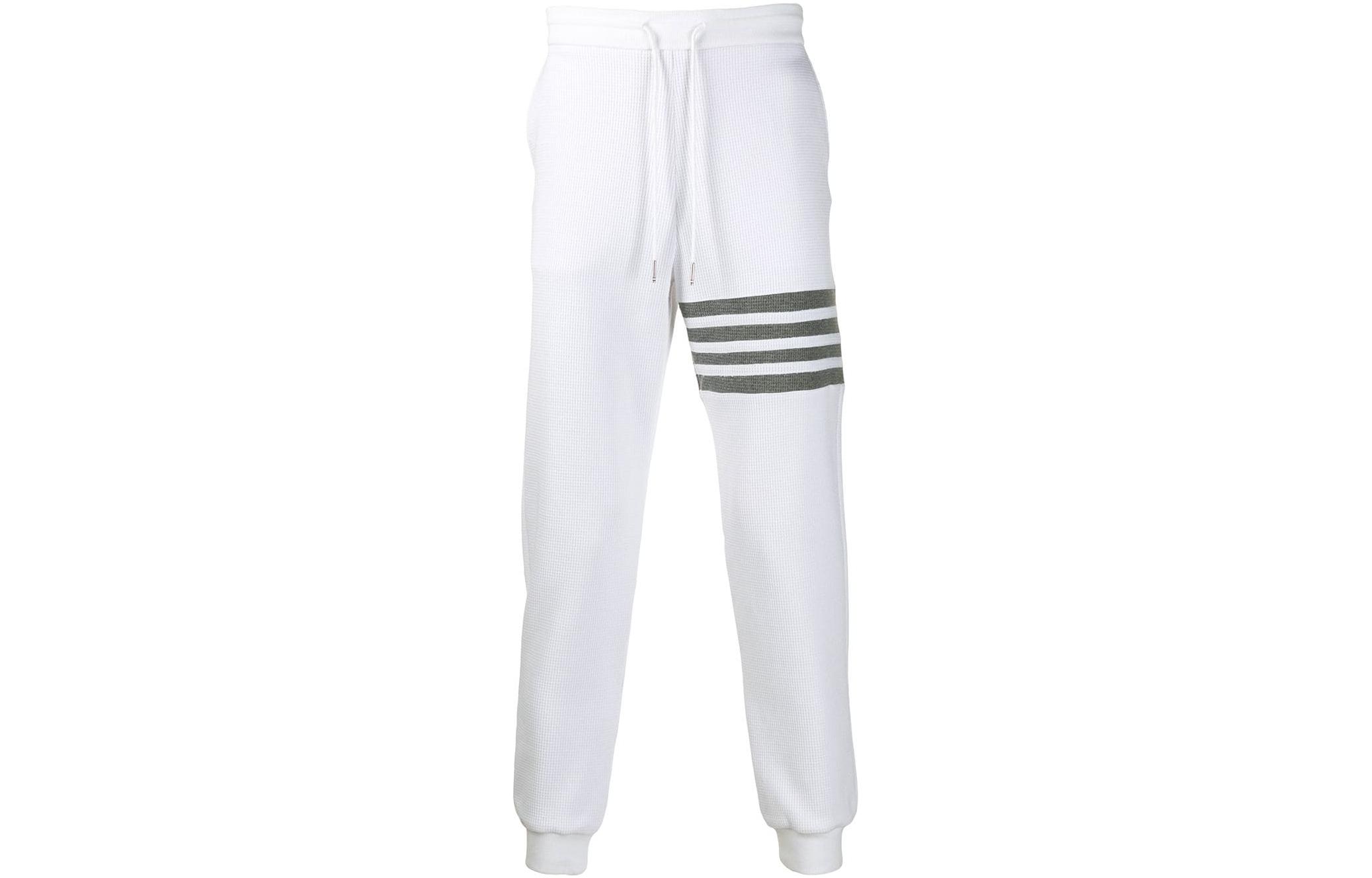 Thom Browne FW22 Colorblock 4-Bar Waffle Knit Joggers White  Pants MJQ082A-06452-100