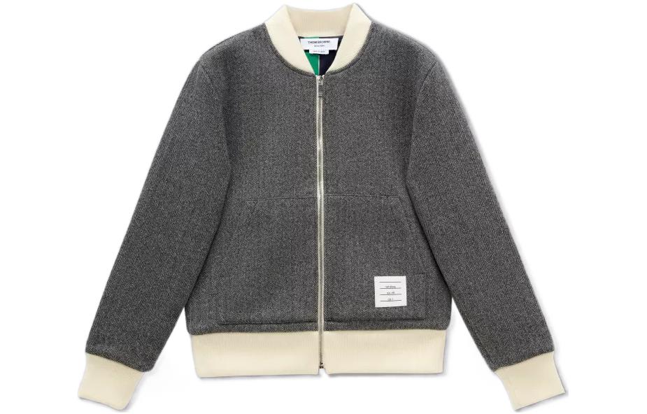 Thom Browne FW22 Colorblock Herringbone Bomber Jacket Gray MJT348A-J0031-980