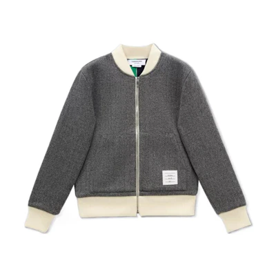 Thom Browne FW22 Colorblock Herringbone Bomber Jacket Gray MJT348A-J0031-980
