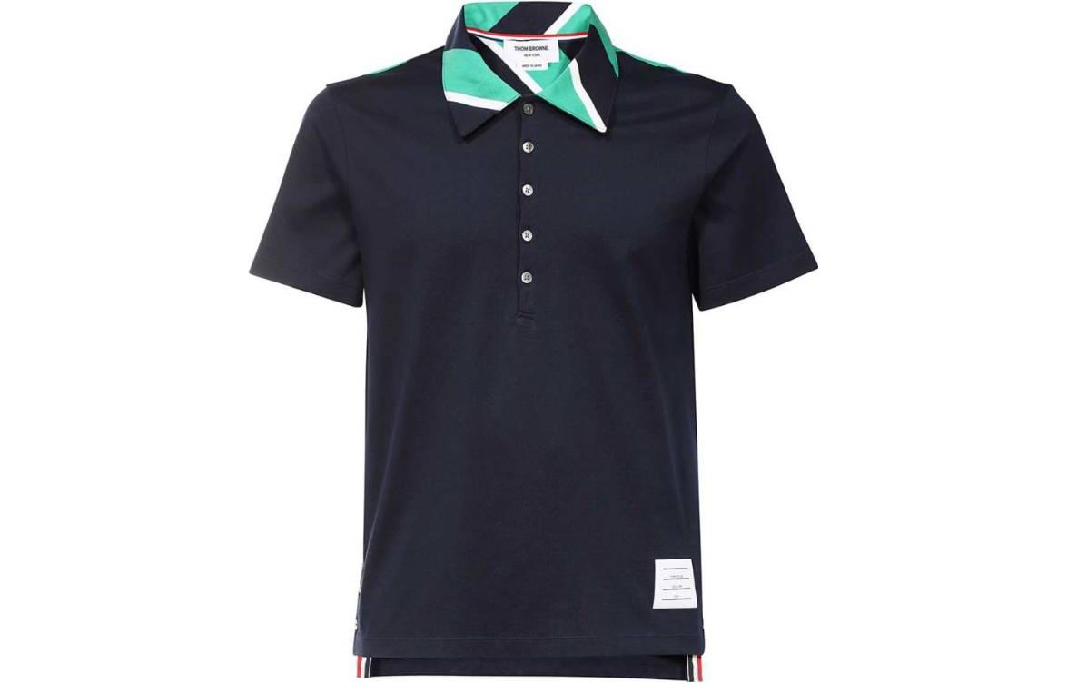 THOM BROWNE FW22 Colorblock Short Sleeve Polo Shirt Men Blue MJP160A-42415-415