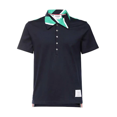 THOM BROWNE FW22 Colorblock Short Sleeve Polo Shirt Men Blue MJP160A-42415-415