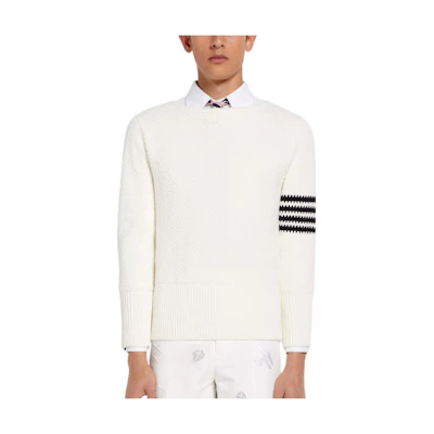 THOM BROWNE FW22 Contrast Four-Bar Striped Pullover Sweater Men White MKA395A-Y3017-100