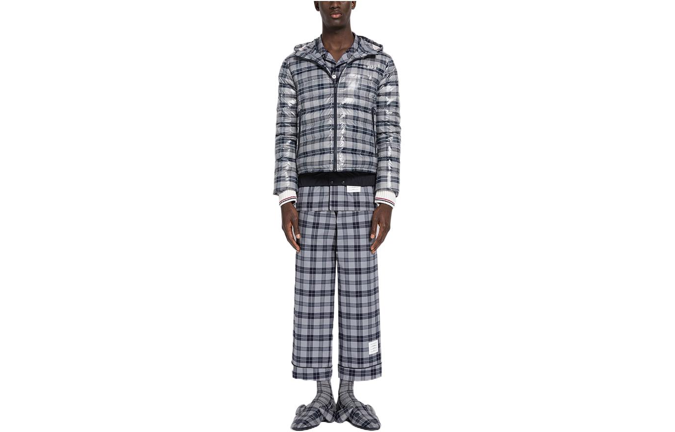 Thom Browne FW22 Detachable Hood Plaid Jacket Grey MJD079X-F0006-035