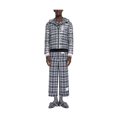 Thom Browne FW22 Detachable Hood Plaid Jacket Grey MJD079X-F0006-035