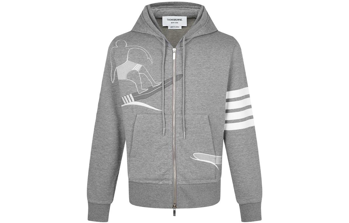 Thom Browne FW22 Embroidered Zip Hoodie Jacket  Grey MJT264E-00535-035