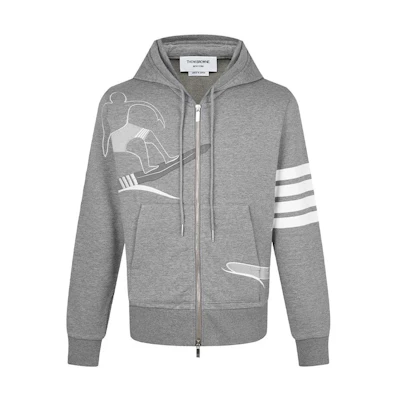 Thom Browne FW22 Embroidered Zip Hoodie Jacket Grey MJT264E-00535-035
