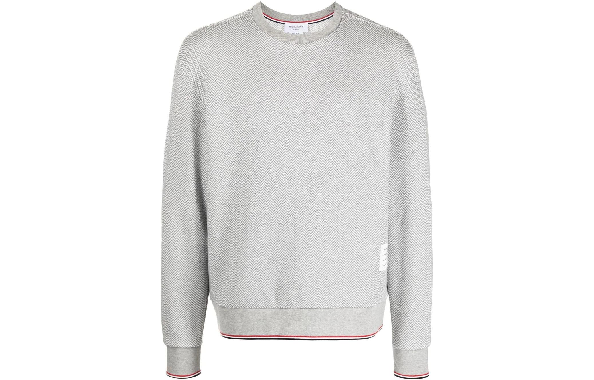 Thom Browne FW22 Grey Chevron Knit Sweatshirt with Three Stripes Trim MJT355A-J0027-133